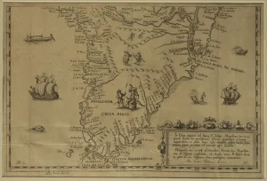 In chica regione ad littera S.Juliano Magellano.... south part of 2 sheets (see 1599 map for north part)
