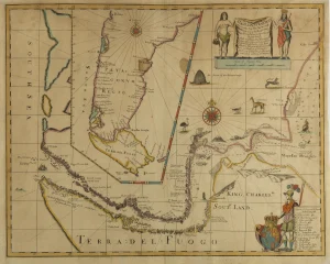 A new mapp of MAGELLAN STRAIGHTS discovered by Capt. John Narbrough commander then of His Majesty's Ship Sweepstakes as he sayled through sade straights.