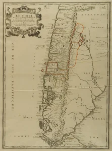 Le Chili tiré de celuy que Alf. Oualle P. de la C. d. I. a fait imprimer a Rome en 1646 et distingué en ses treize Juridictions